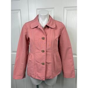 J. Crew Faille Waterproof Peplum Style Women's Rain Coat Pink Button Front Sz 6